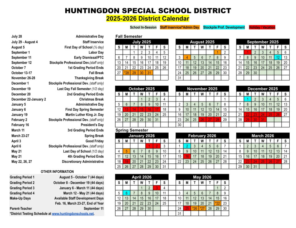 huntingdon special school district calendar