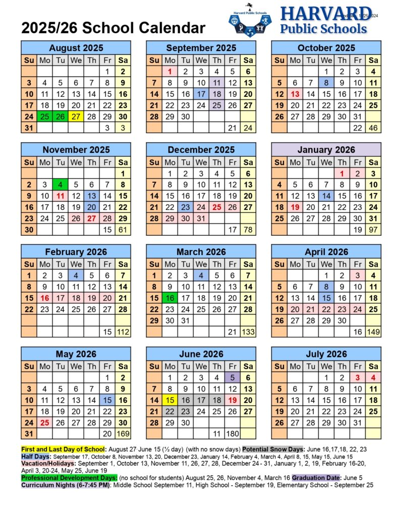 Harvard Public Schools Calendar