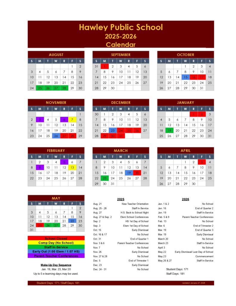 HAWLEY PUBLIC SCHOOLS CALENDAR