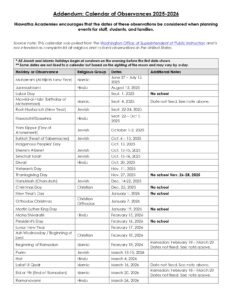 Hiawatha Academies 25-26, calendar