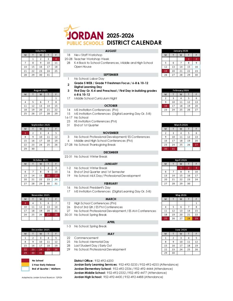jordan public schools calendar
