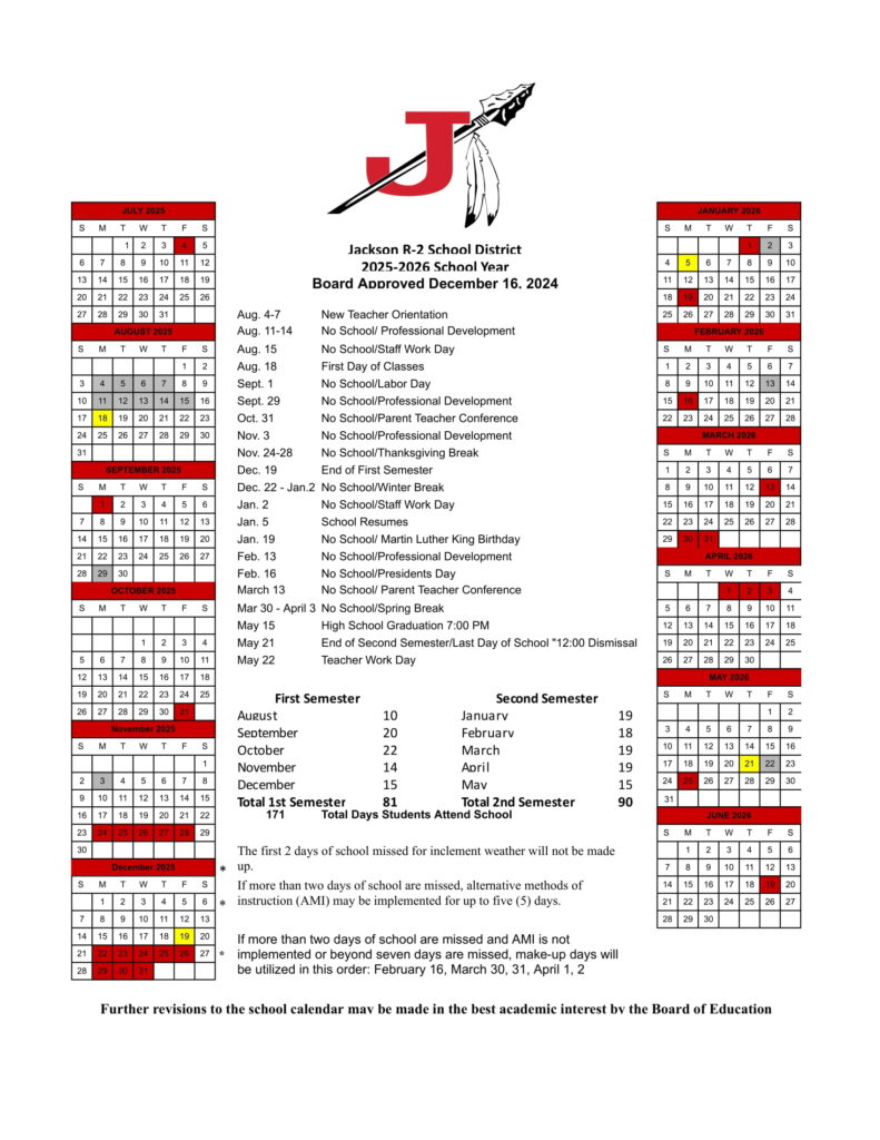 Jackson R-2 School District CALENDAR