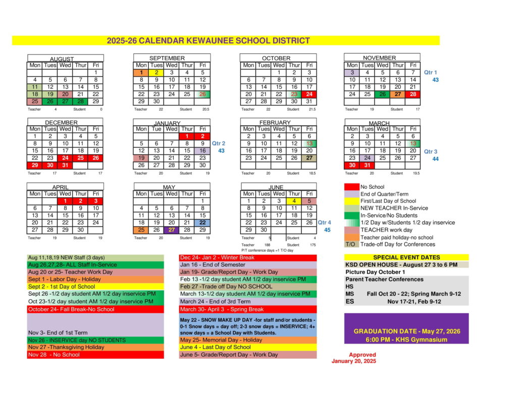 Kewaunee School District calendar