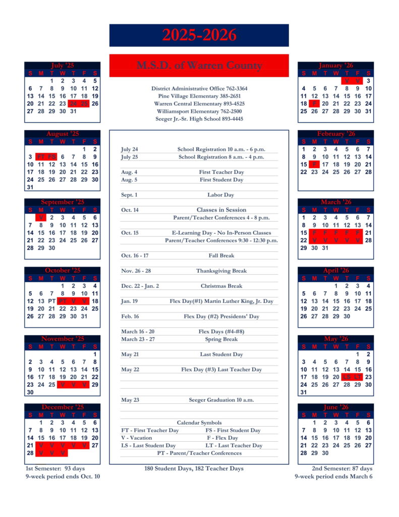 M.S.D. of Warren County CALENDAR
