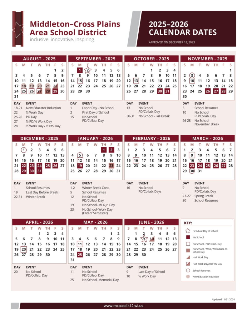 Middleton-Cross Plains Area School District calendar