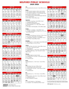 MILFORD PUBLIC SCHOOLS, CALENDAR