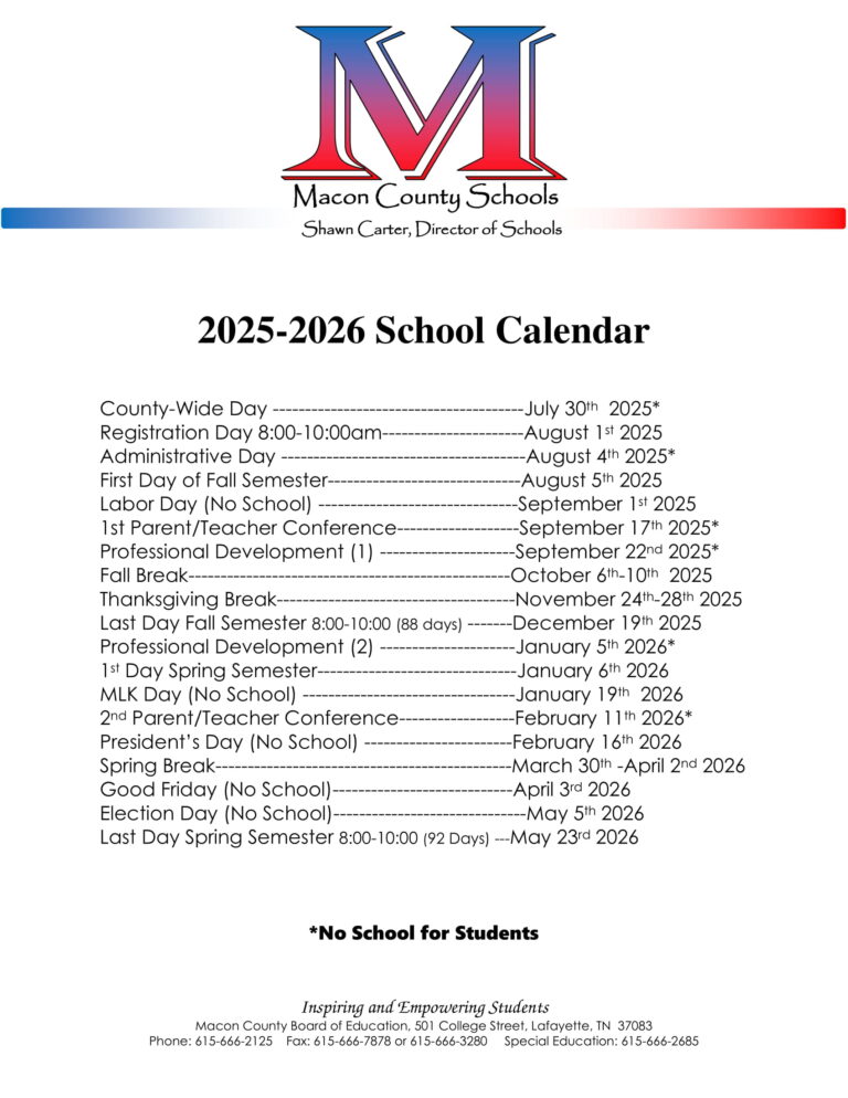 Macon County Schools tn Calendar 25 26 Revised PDF EduCounty