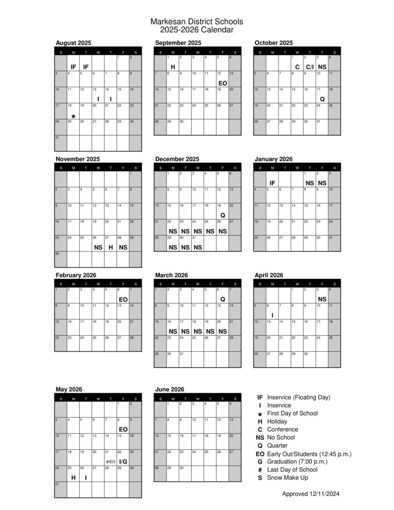 Markesan District Schools calendar wi