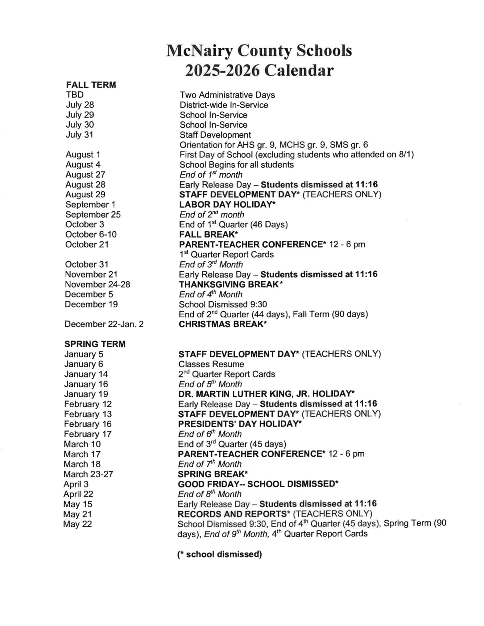 Mcnairy County School Calendar 25-26 Revised [PDF] - EduCounty