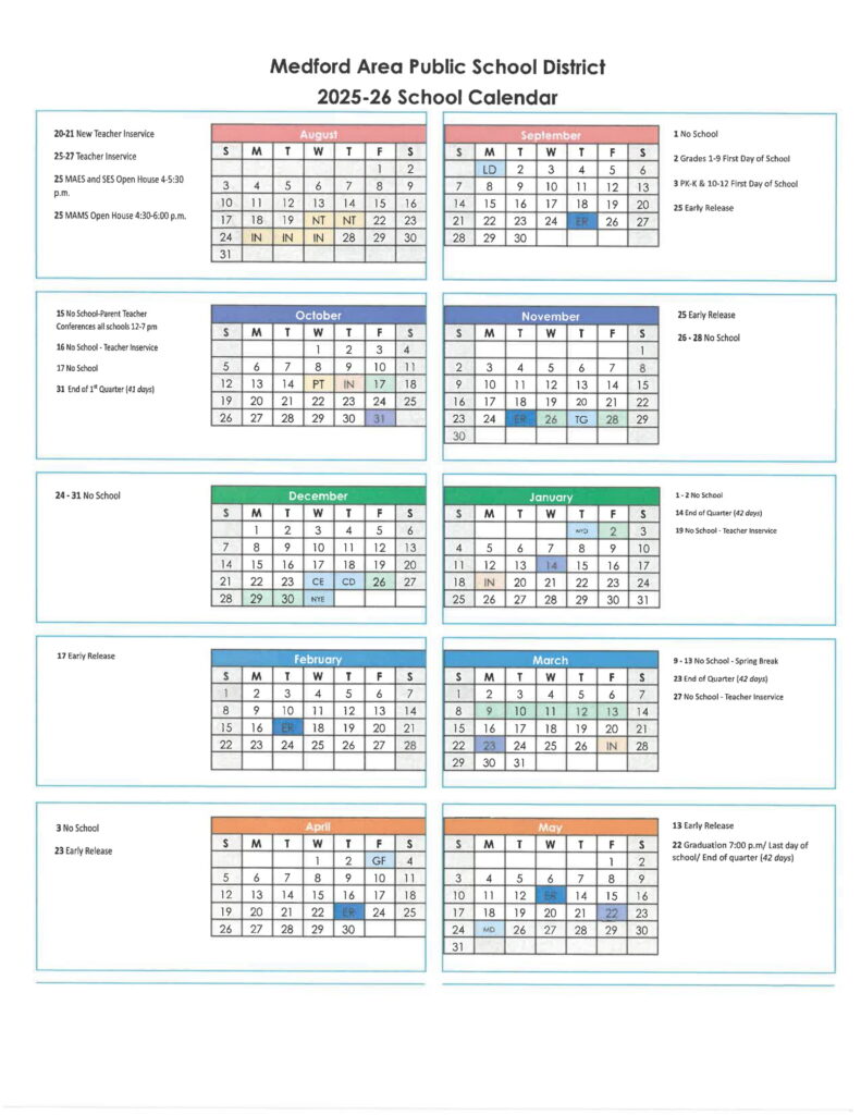 medford area public school calendar