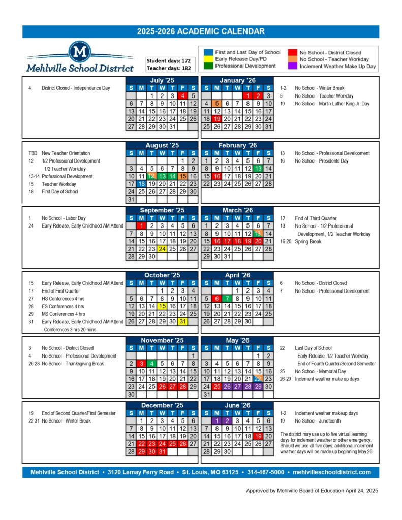 Mehlville School District Calendar