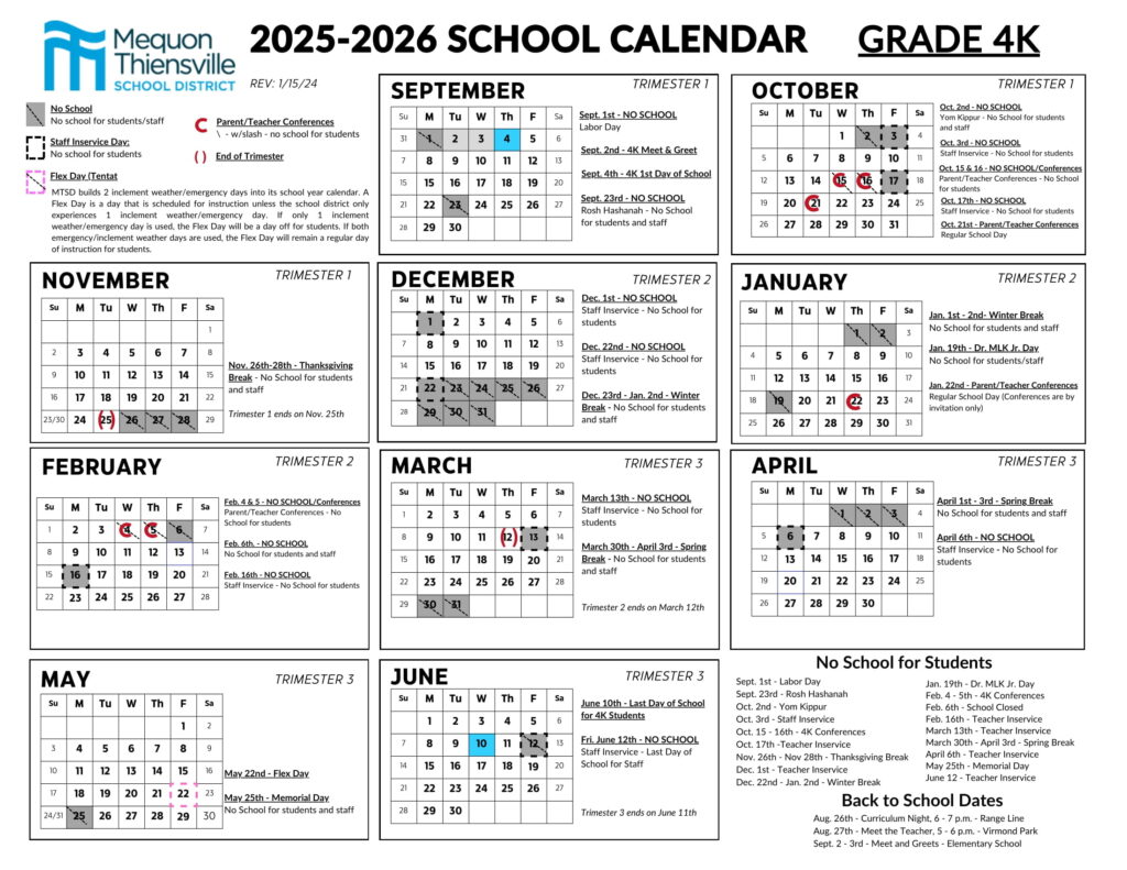Mequon Thiensville School district calendar