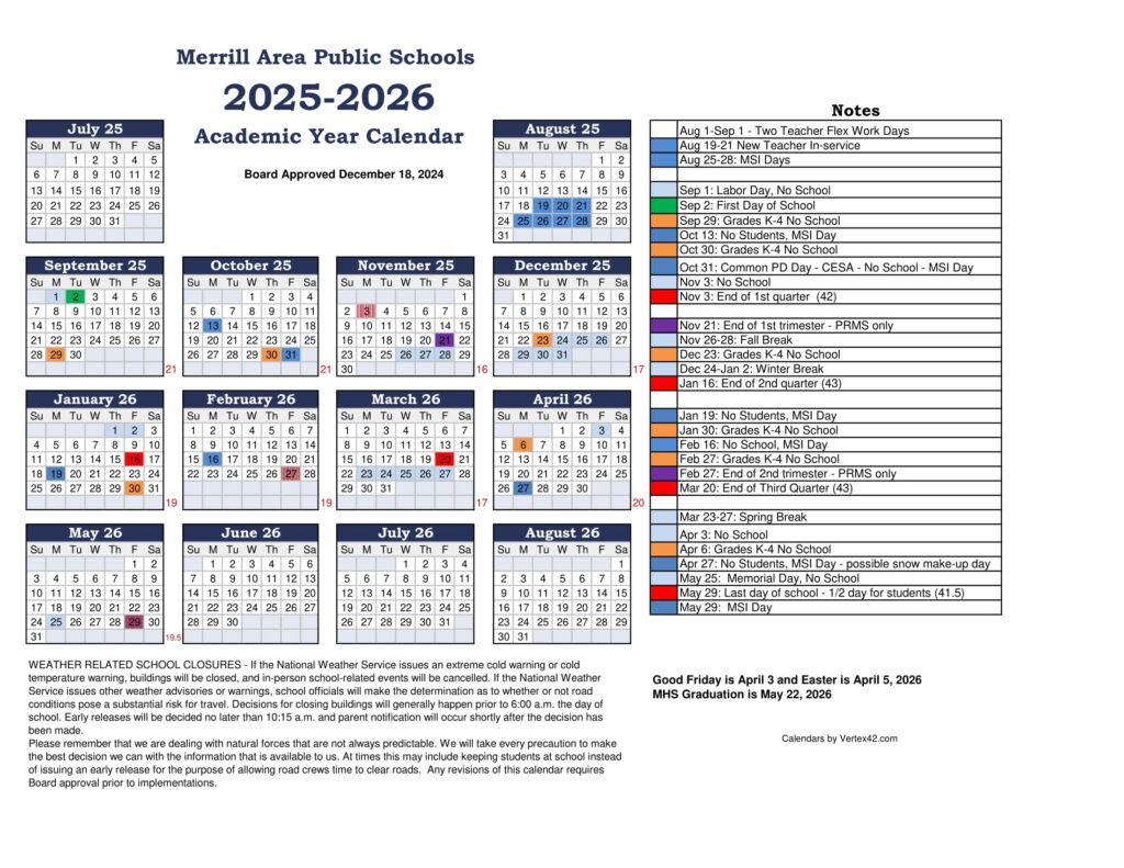 Merrill Area Public Schools CALENDAR