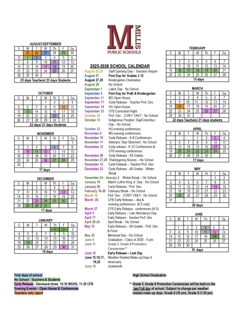 Millis Public Schools CALENDAR