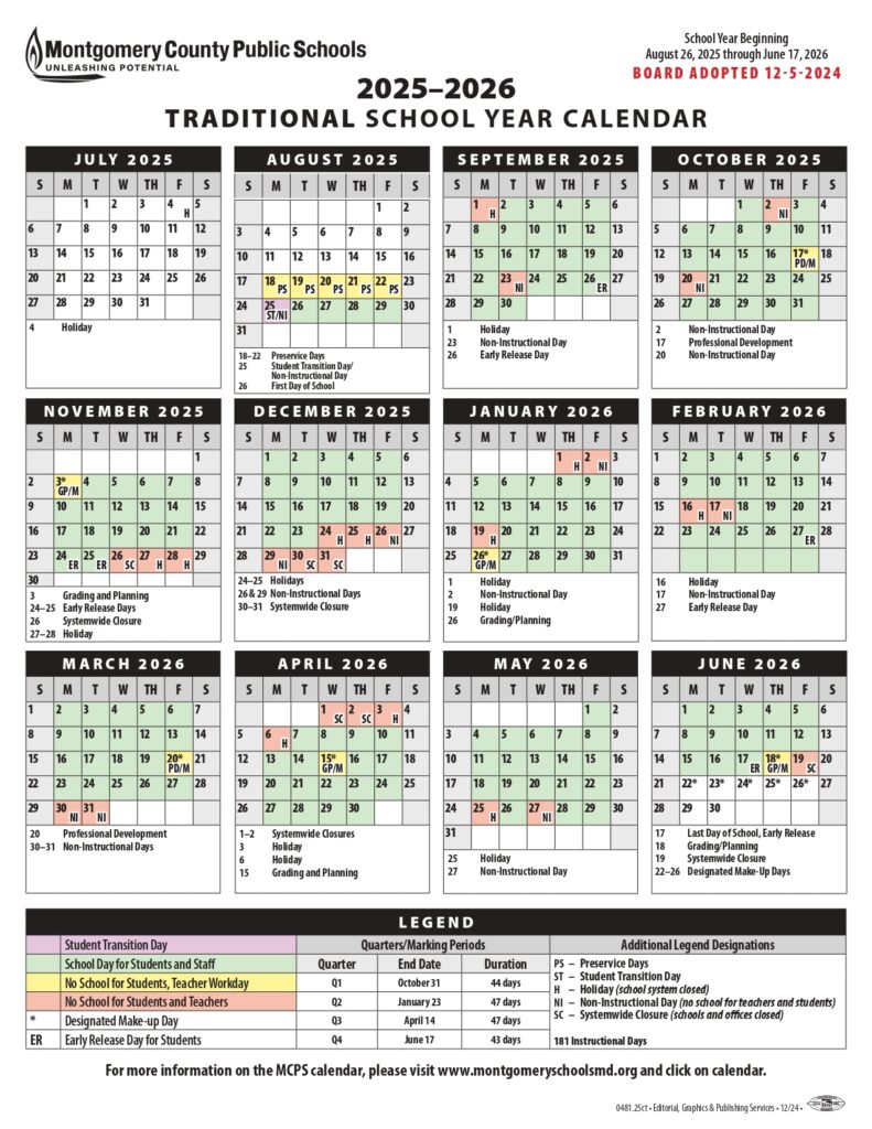 Montgomery County Public Schools Calendar 2526 Revised [pdf] EduCounty