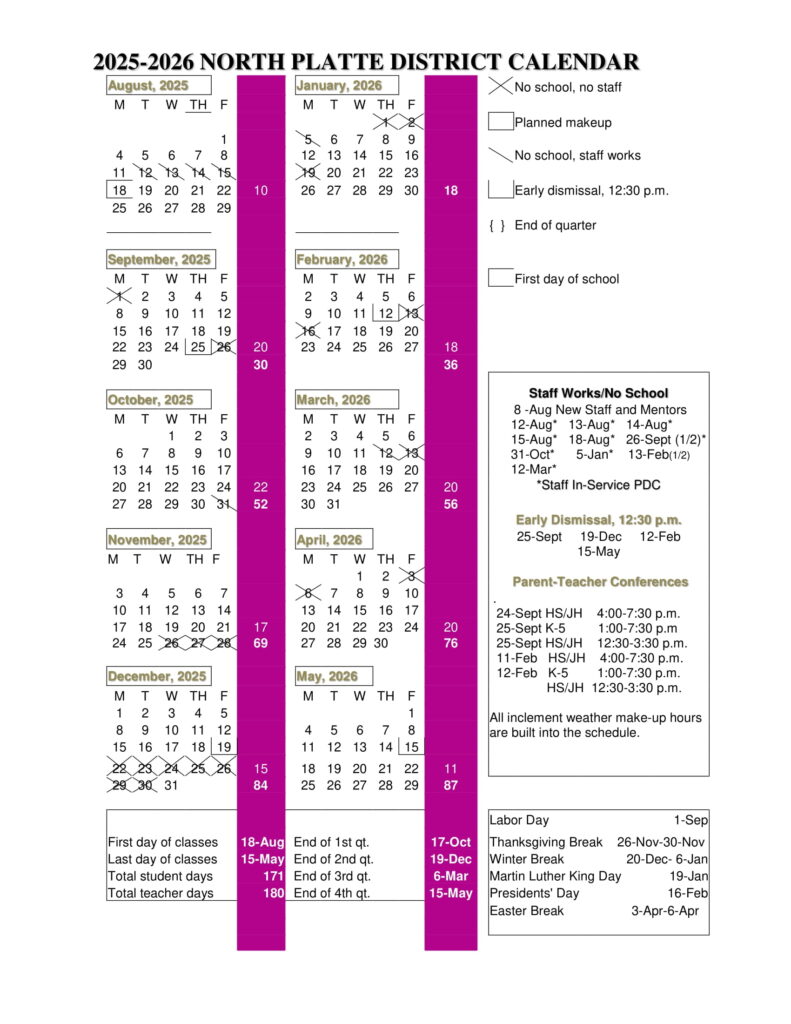 NORTH PLATTE DISTRICT calendar