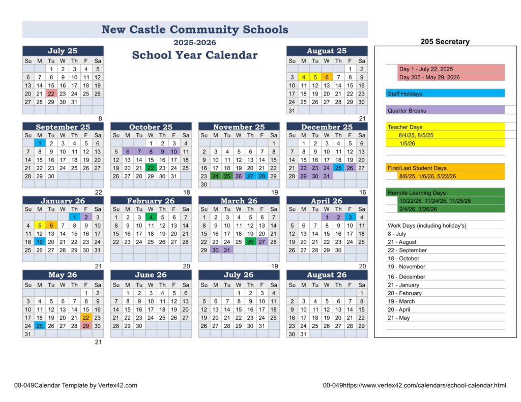New Castle Community Schools calendar