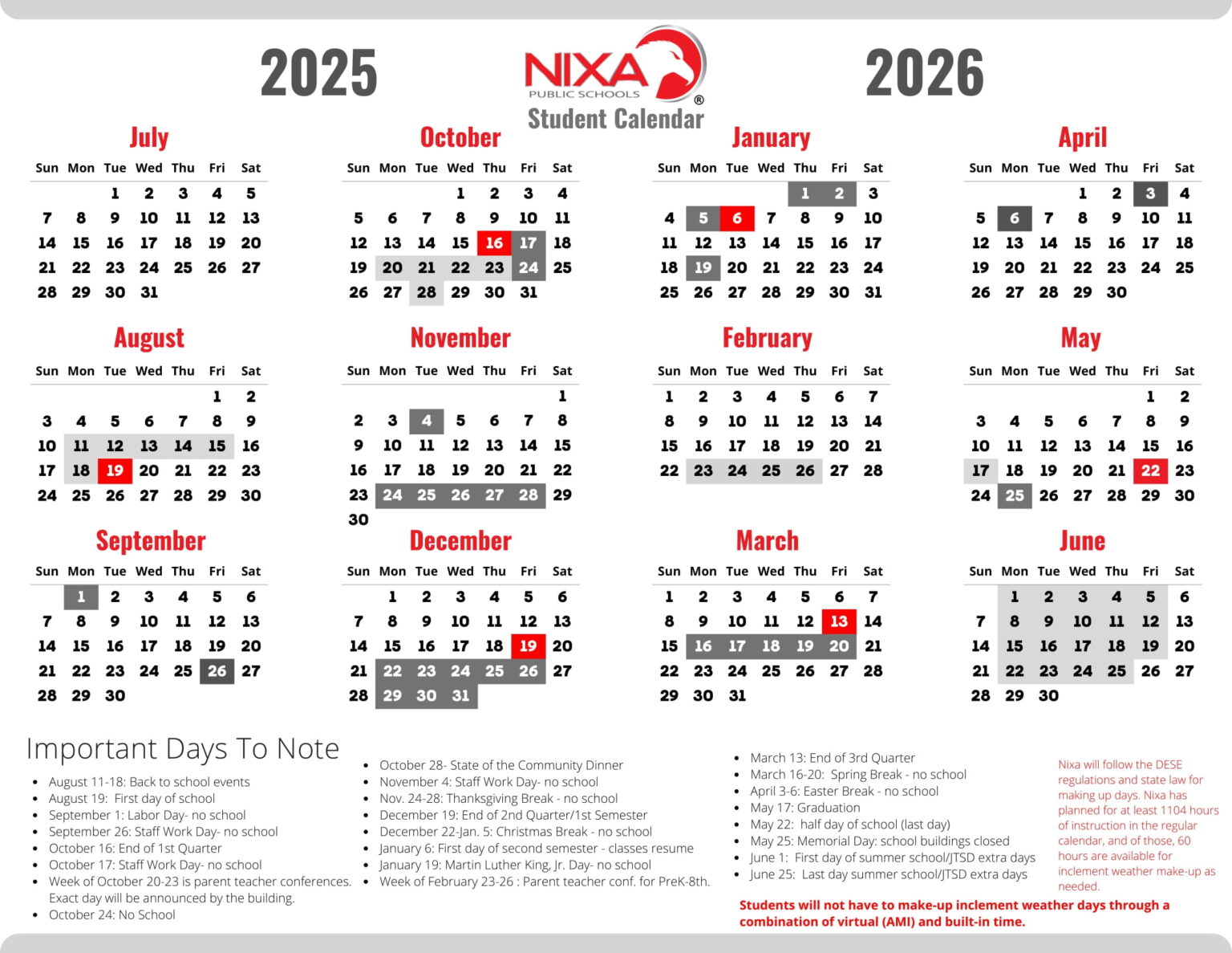 Nixa Public Schools Calendar 25 26 Revised PDF EduCounty