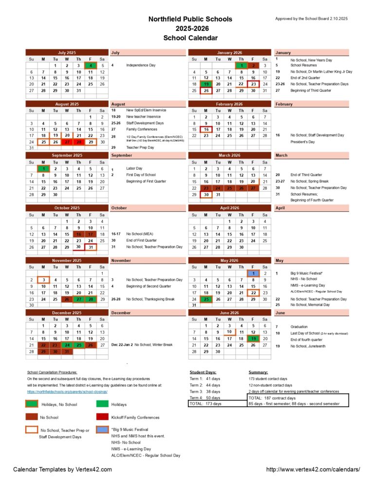 Northfield Public Schools Calendar 25 26 Revised PDF EduCounty
