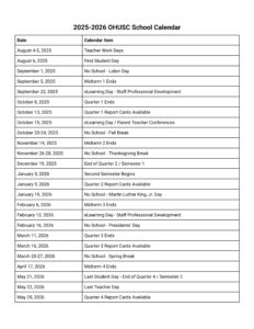 OHUSC School calendar
