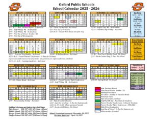 Oxford Public Schools calendar