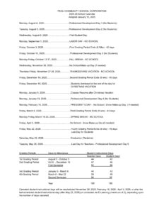 PAOLI COMMUNITY SCHOOL CORPORATION calendar