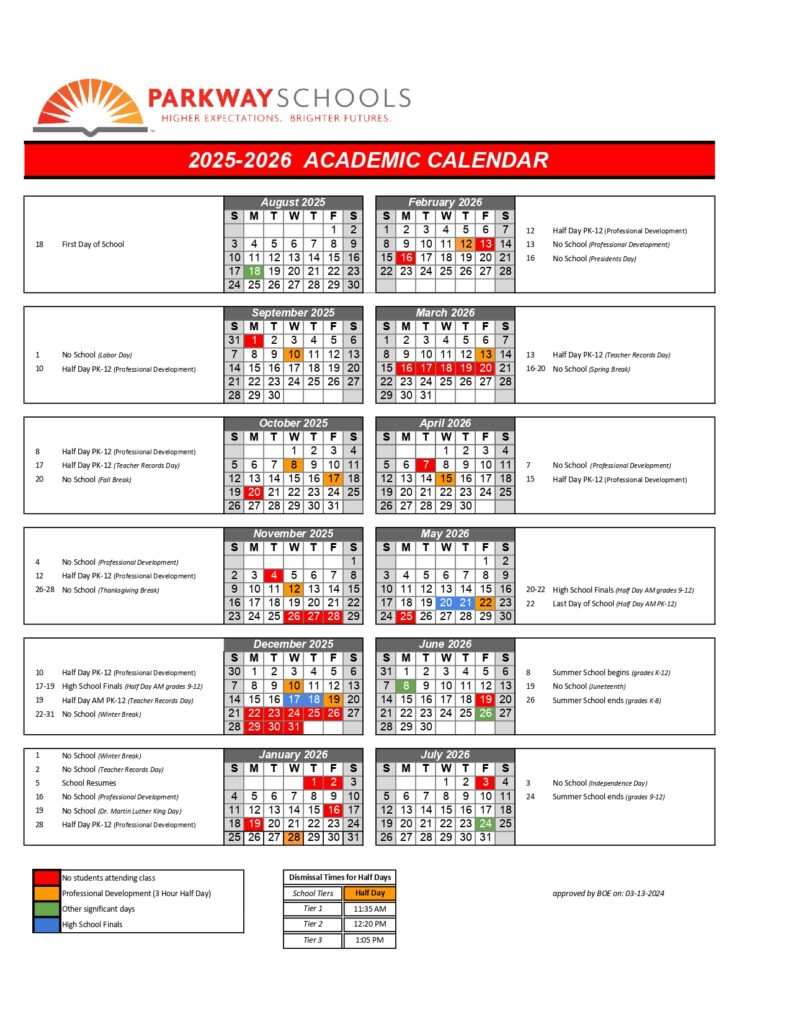 parkway schools CALENDAR