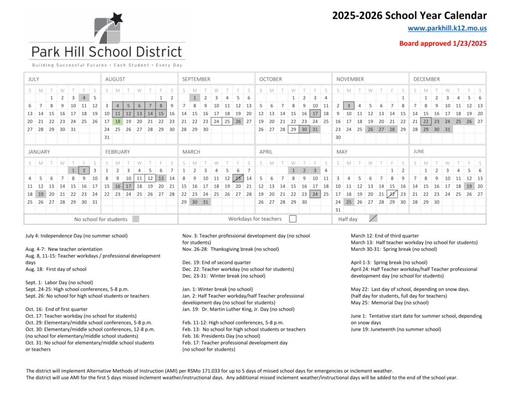 Park Hill School District calendar