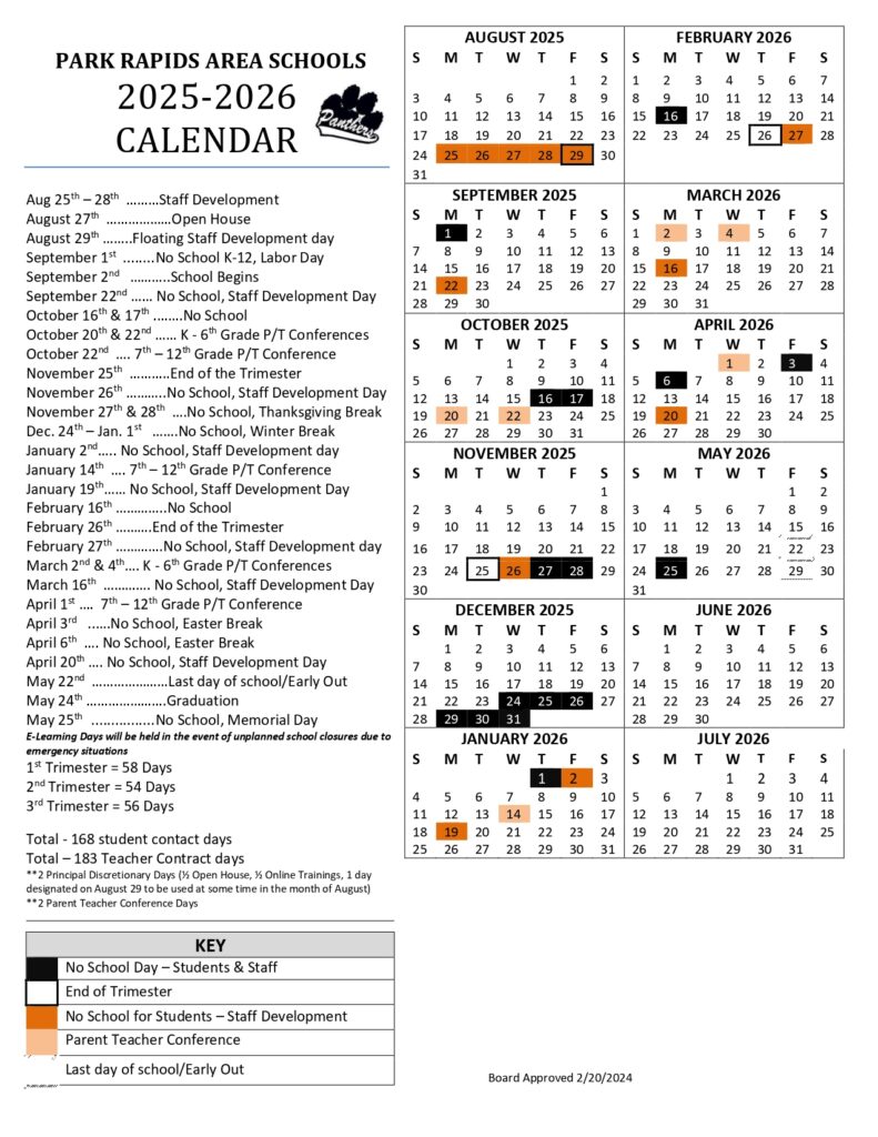 PARK RAPIDS AREA SCHOOLS CALENDAR