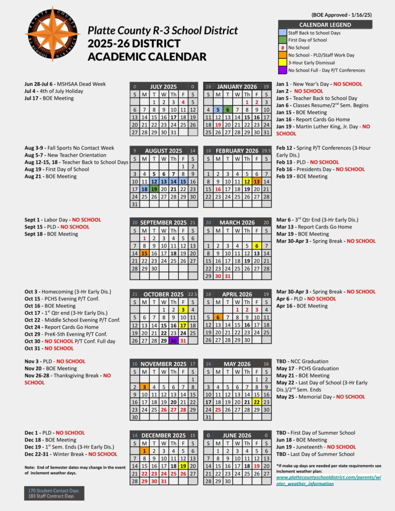 Platte County R-3 School District calendar