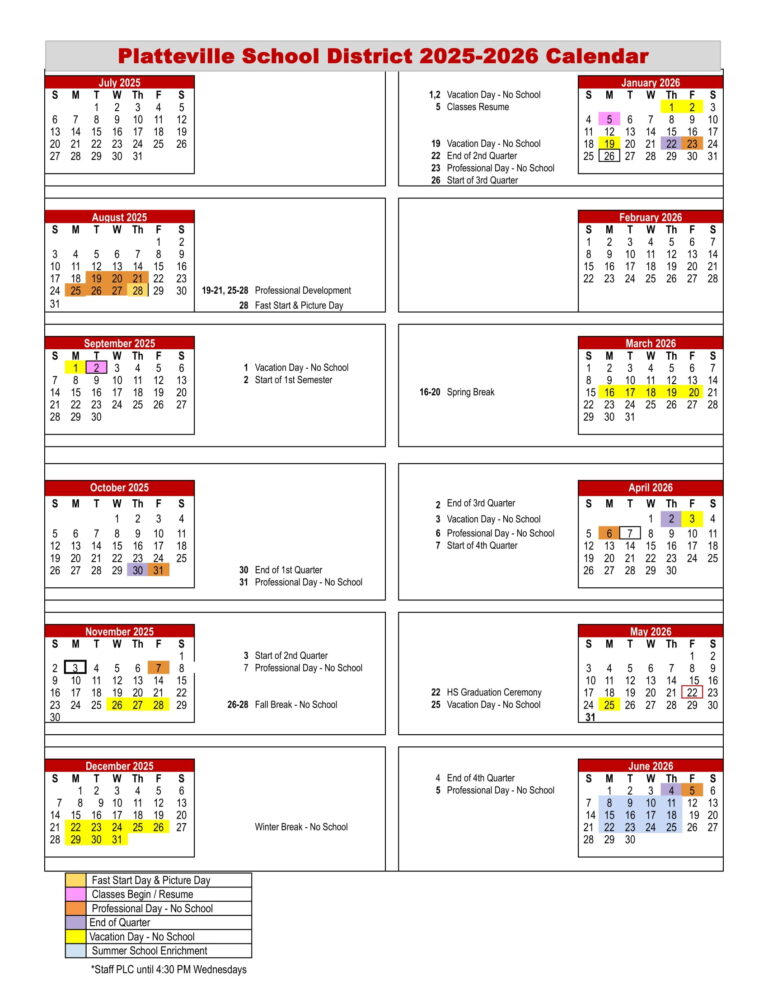Platteville School District wi Calendar 25 26 Revised PDF EduCounty