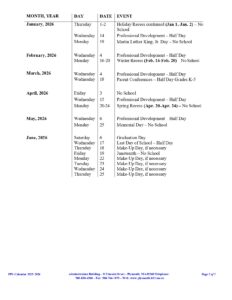 Plymouth County Schools calendar