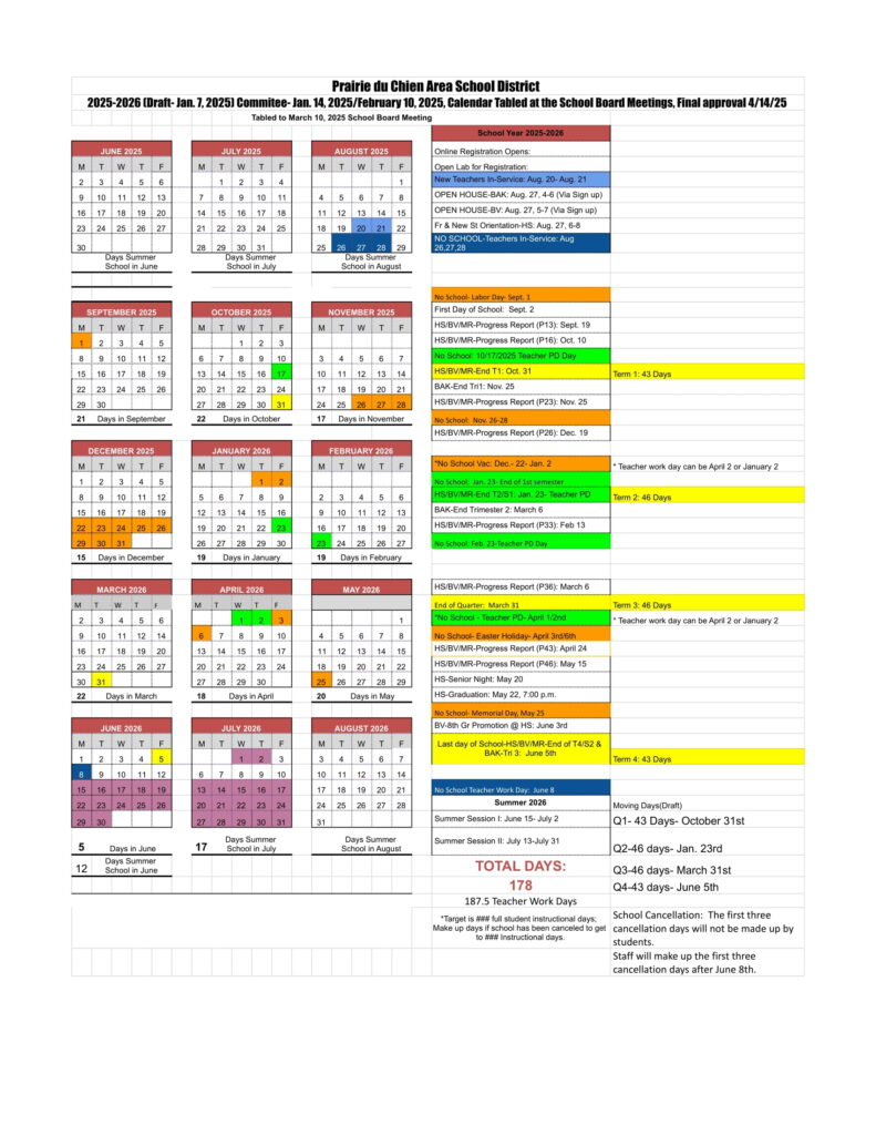 Prairie du Chien Area School District CALENDAR