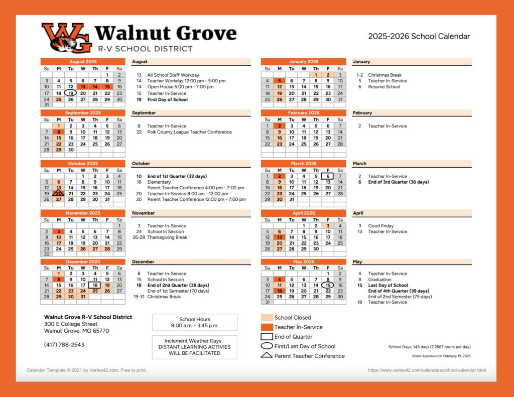 Walnut Grove R-V School District CALENDAR