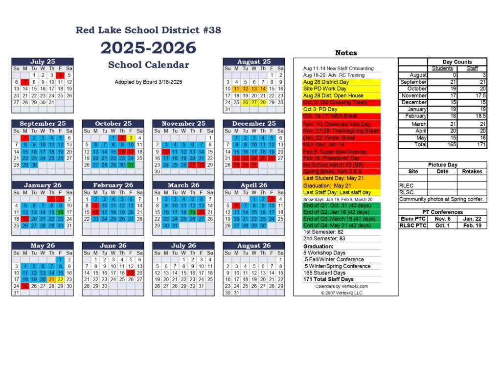Red Lake School District #38 25-26 CALENDAR