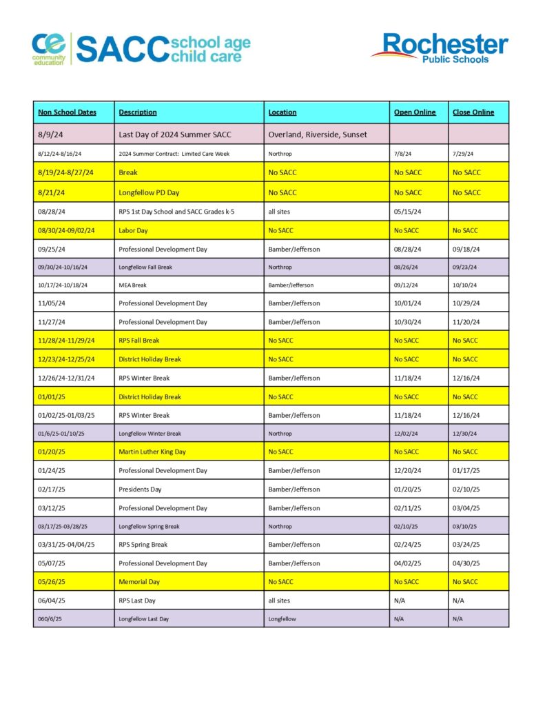 rochester public schools calendar