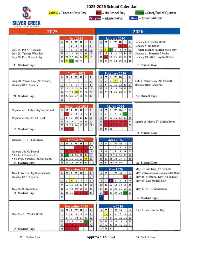 SILVER CREEK SCHOOL CORPORATION calendar