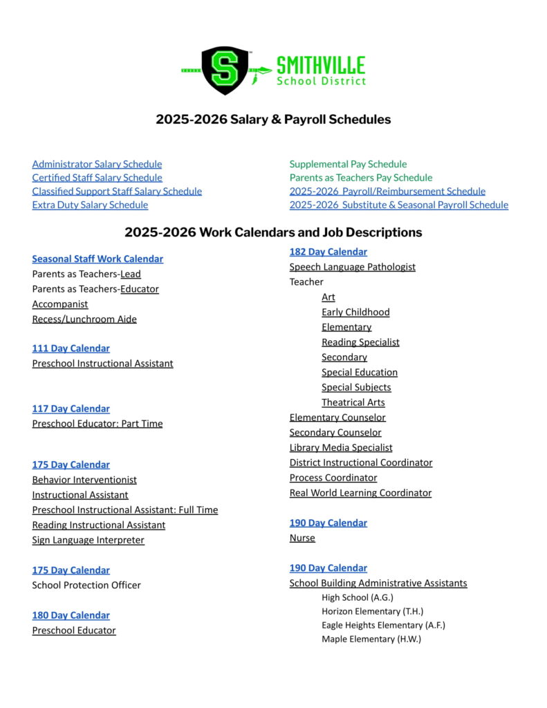 SMITHVILLE School District (2) calendar