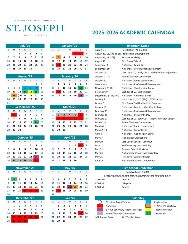 ST. JOSEPH SCHOOL DISTRICT CALENDAR