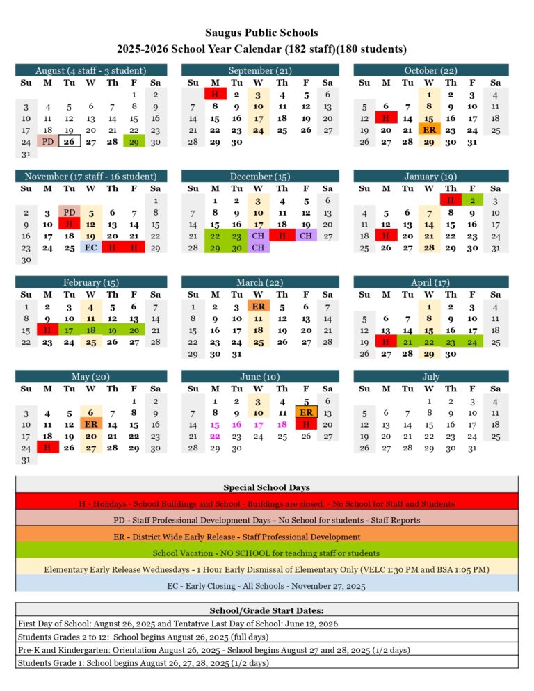 Saugus Public Schools Calendar 25 26 Revised pdf EduCounty