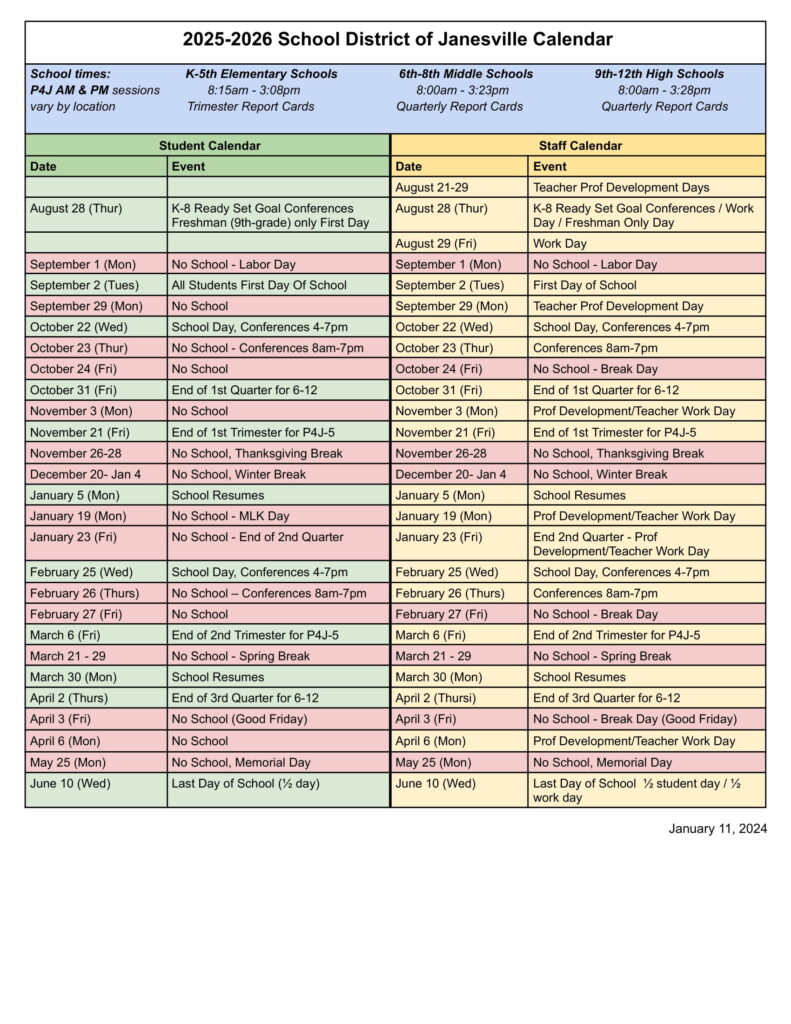 school district of janeville calendar