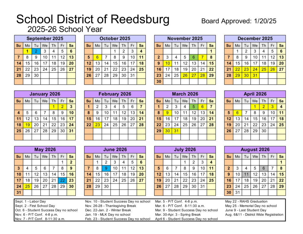 SCHOOL DISTRICT OF REEDSBURG CALENDAR