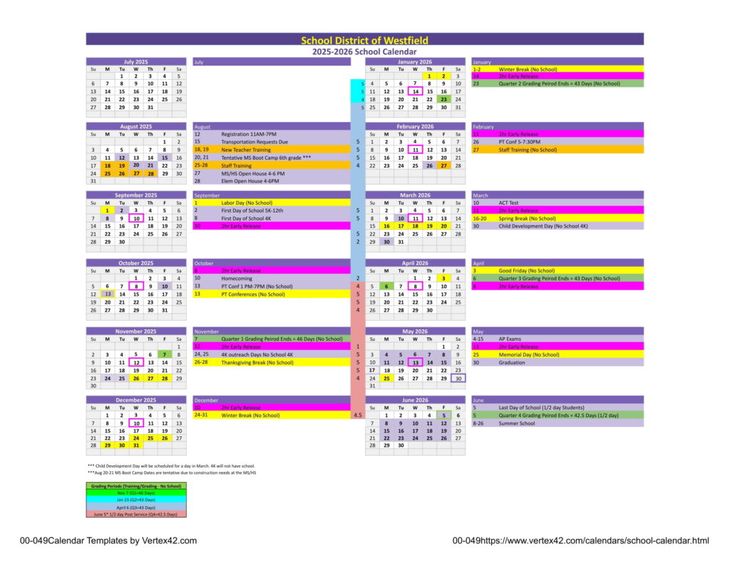 School District of Westfield CALENDAR