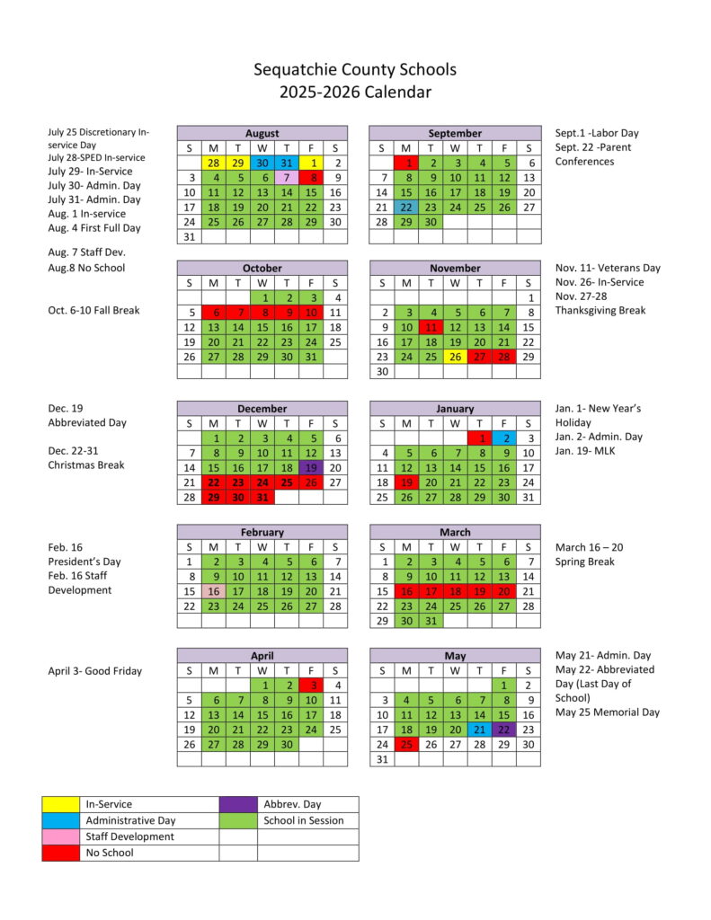 Sequatchie County Schools TN Calendar