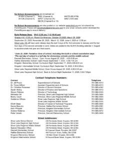 Silver Lake Regional School District Calendar