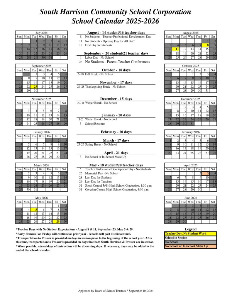 South Harrison Community School Corporation calendar