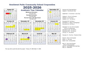 Southwest Parke Community Schools CALENDAR