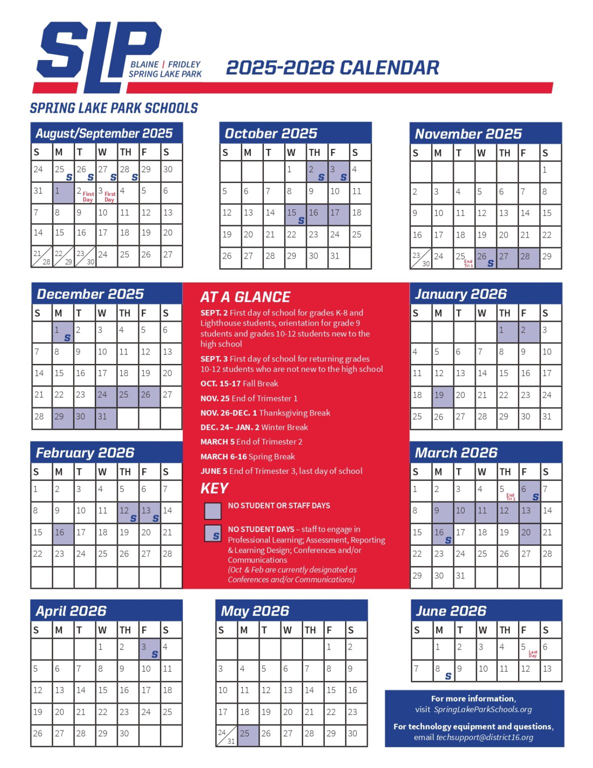 Spring Lake Park Schools MN 25 26 Calendar Revised PDF EduCounty