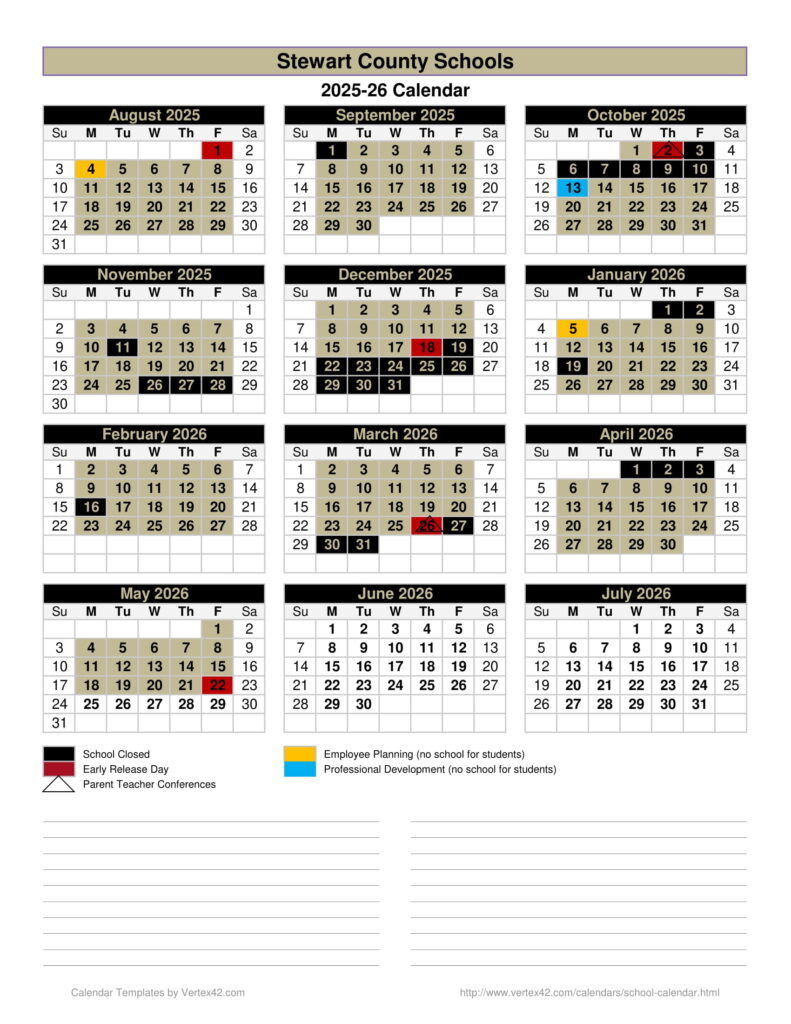 Stewart County Schools Calendar