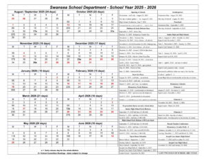 Swansea School Department calendar